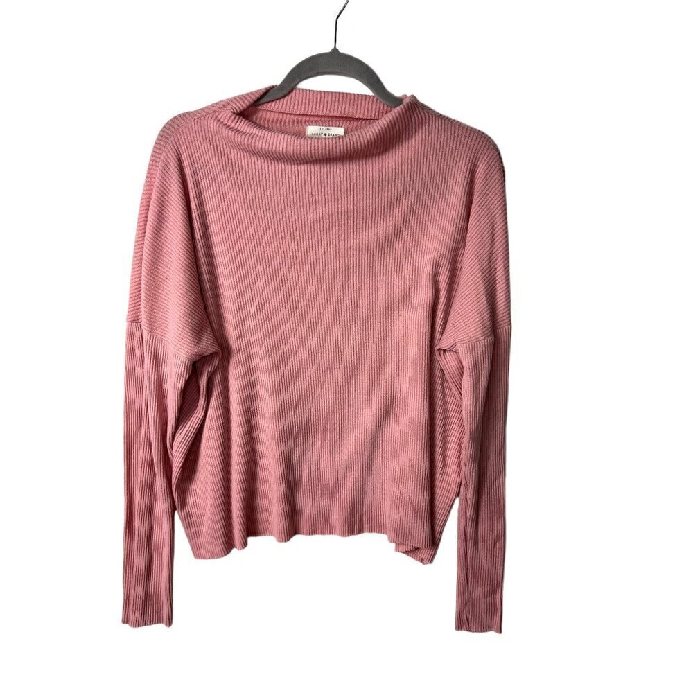 Lucky Brand Womens Pink Ribbed Knit Funnel Neck Boxy Top Medium RN 80318
